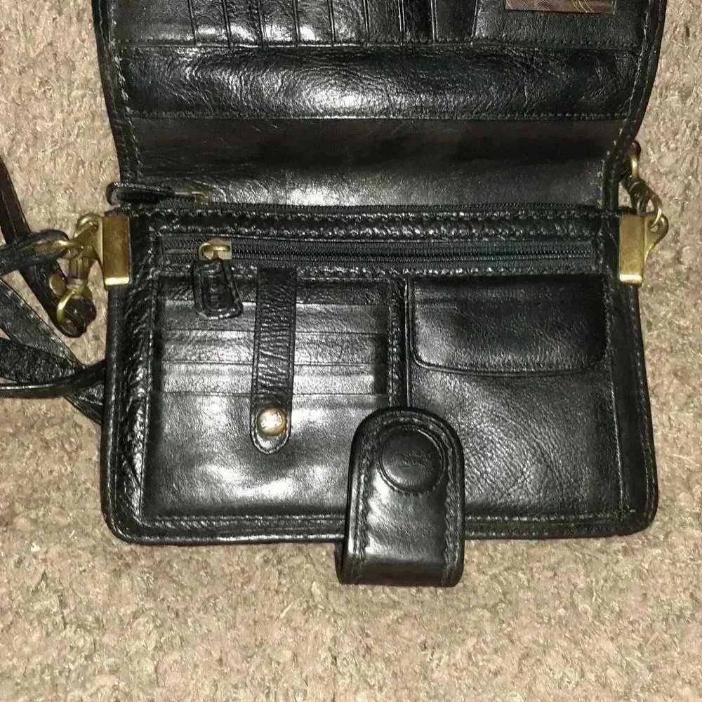 MANCINI-Fine Leather Goods-Unisex Black Crossbody Clutch Organizer-Excellent